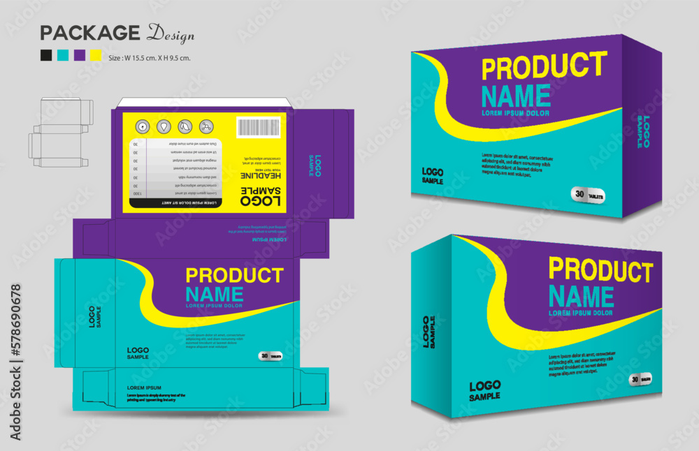 Supplements and Cosmetic box design, Package design template, box
