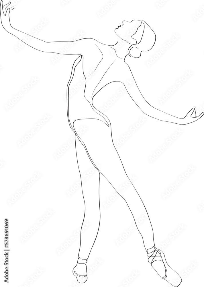 continuous line drawing of professional ballerina dancer