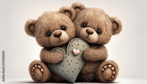 Generative Ai. Cute teddy bears with love heart
