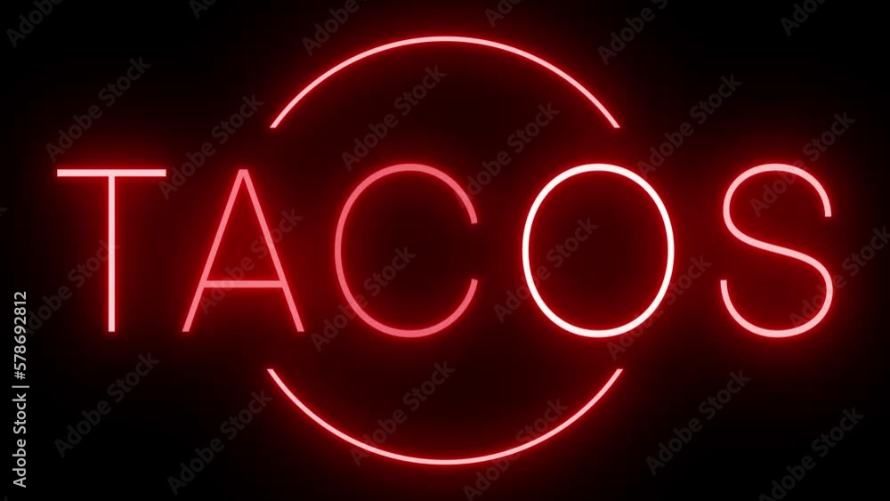Flickering red retro style neon sign glowing against a black background Flickering red retro style neon sign glowing against a black background