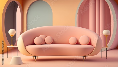 Pastel colors living room interior background  created with Generative AI technology.