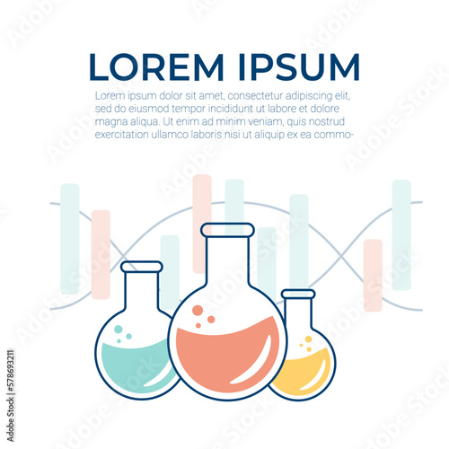 Chemical experience in the laboratory. Scientific experiment, research. Flat vector illustration