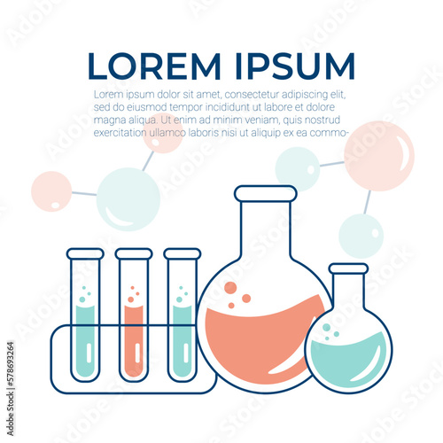 Chemical experience in the laboratory. Scientific experiment, research. Flat vector illustration