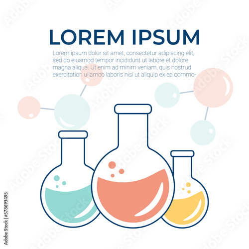 Chemical experience in the laboratory. Scientific experiment, research. Flat vector illustration