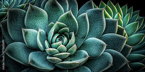 A Delicate succulent stands tall in a vibrant green pot, illuminated by a warm light - generative ai.