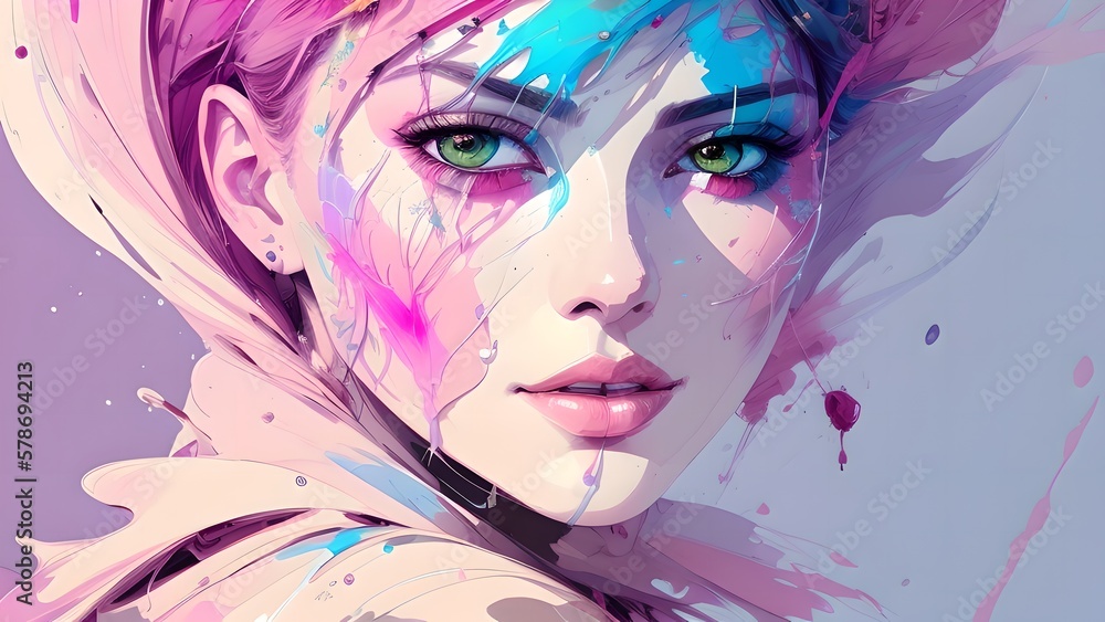 A colorful portrait of a beautiful woman, generative AI