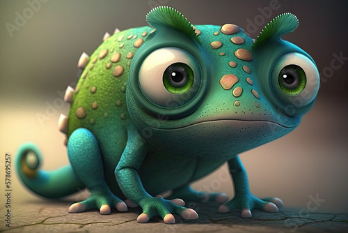 Cute 3d Cartoon Chameleon, generative AI