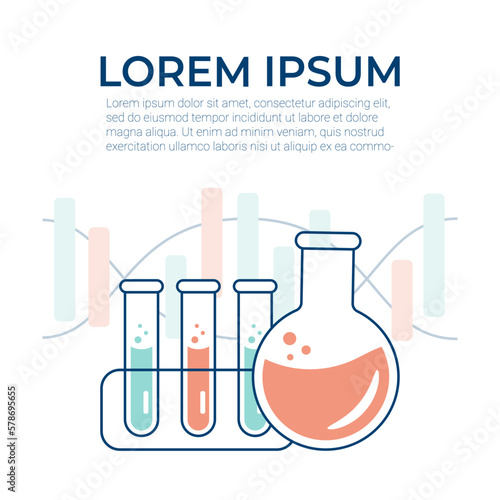 Chemical experience in the laboratory. Scientific experiment, research. Flat vector illustration