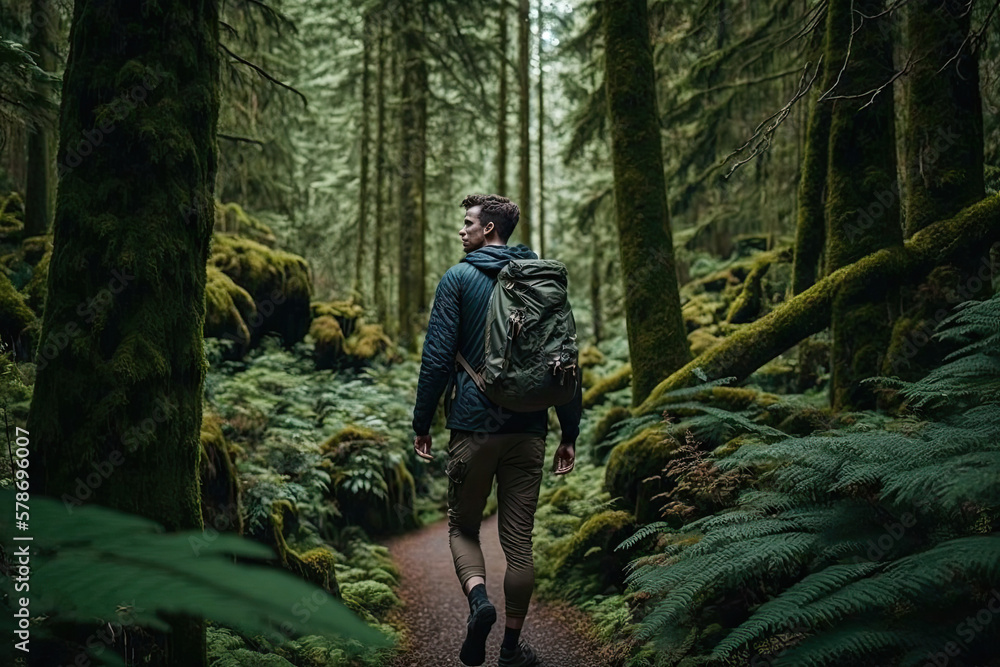 person hiking in the forest made with generative ai