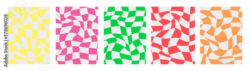 Vector posters. A set of checkerboard backgrounds in bright colors. Retro psychedelic design from the 70s. Suitable for printing templates, posters, screensavers, postcards or textiles.