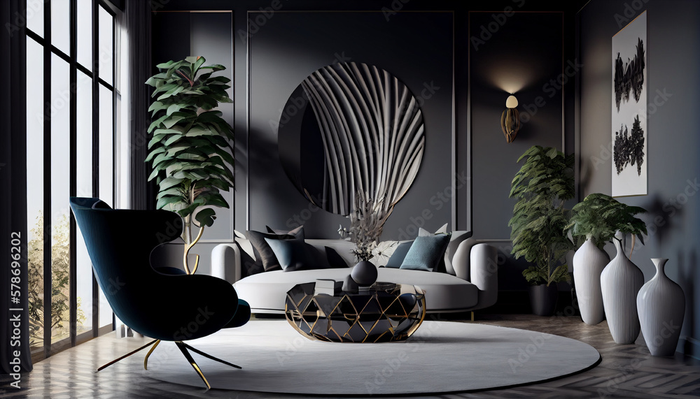 Interior design of a modern and luxurious living room with a plush and ...