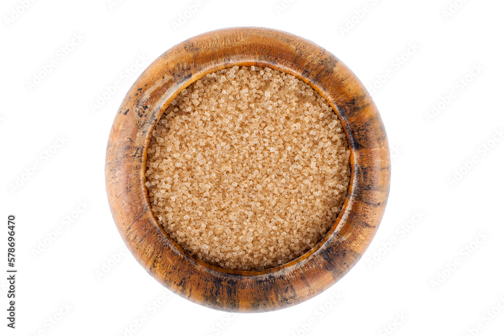 Wooden bowl with brown sugar isolated on white background Wooden bowl with brown sugar isolated on white background