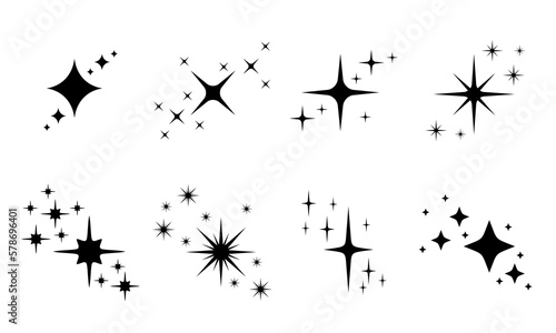 Set of star characters. Collection of pictures of twinkling stars. Star sparkles  shine. Christmas vector symbols isolated. Vector illustration set.