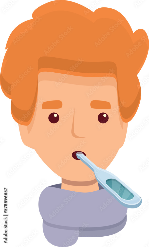 Tonsillitis kid temperature icon cartoon vector. Bacterial infection. Swab uvula