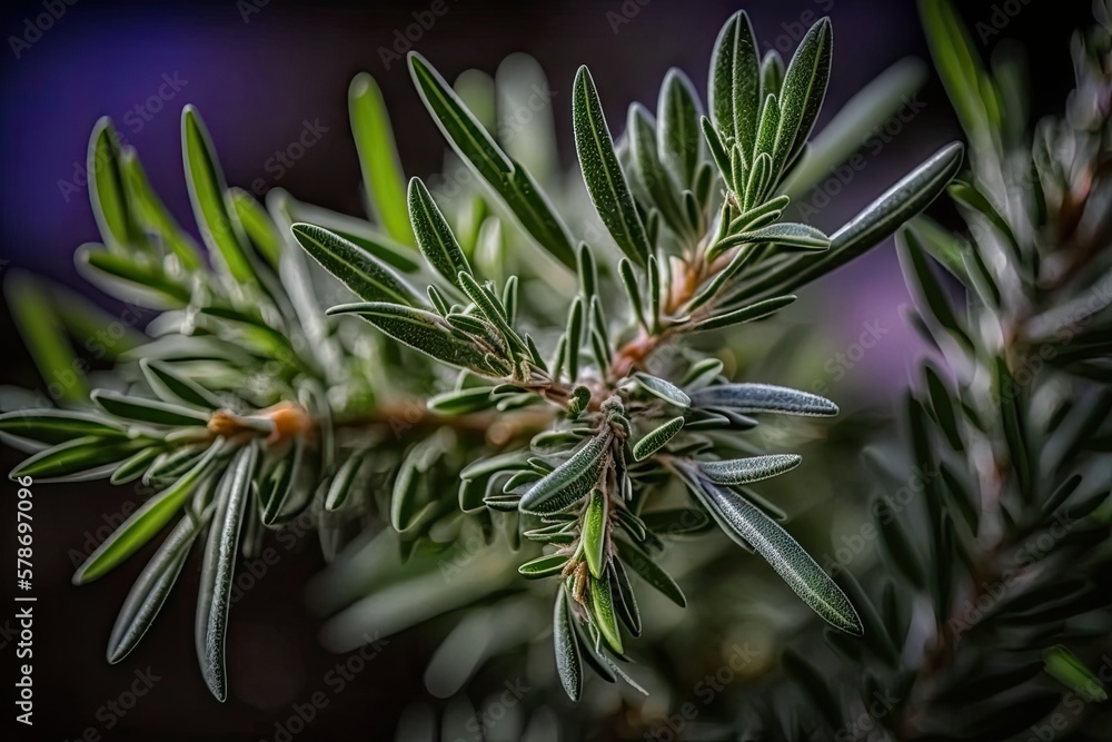 Outdoors, you can find fragrant Rosemary Herb. Photo of rosemary leaves up close. Natural, newly sprouting herbs and spices. Herbs and spices, seasoning, cookery, and the health benefits of seasonings