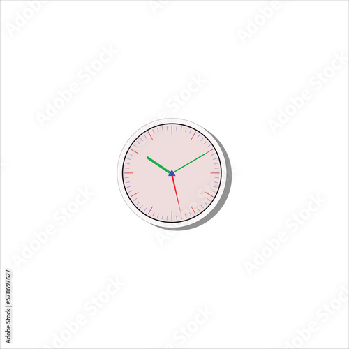 Wall clock illustration, A Beautiful Clock vector, .Nice artwork with white background color. Soft color Clock soft shadow.