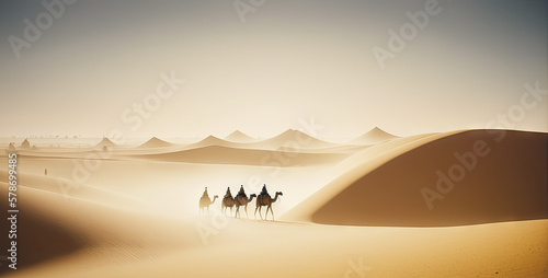 Paysage d  sertique de dune de sable avec des chameaux