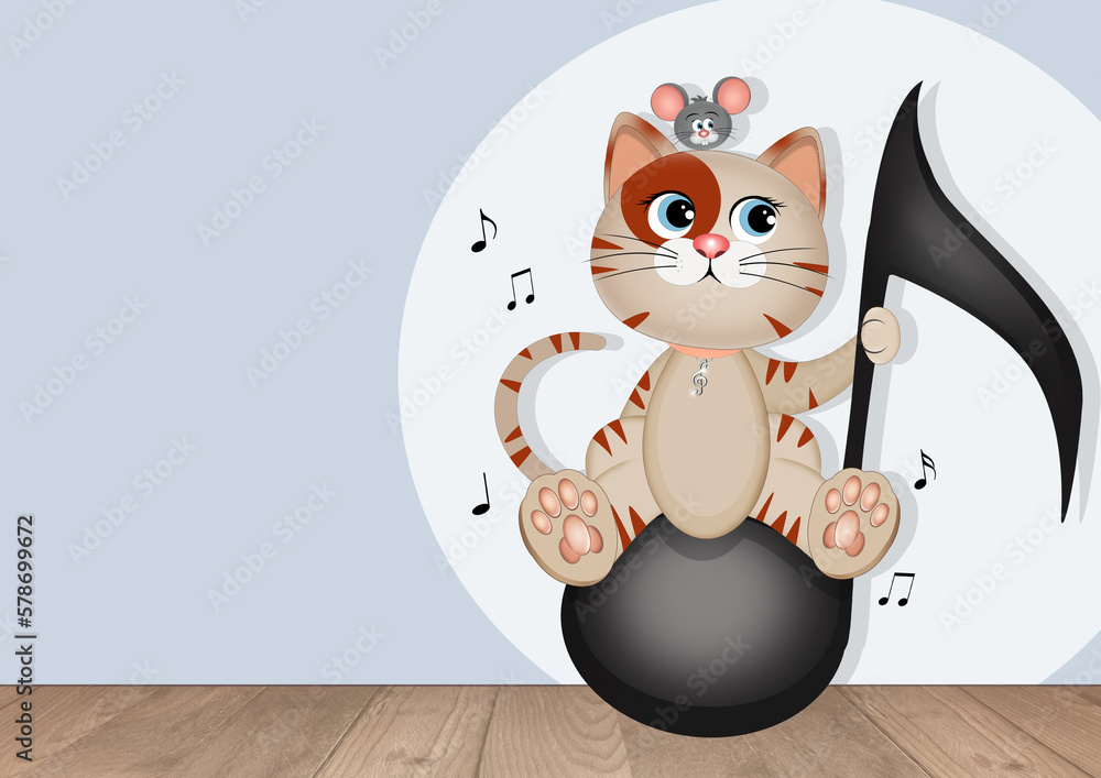 Fototapeta premium illustration of musician cat on musical note