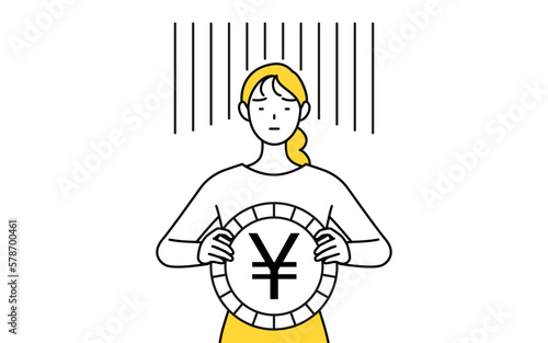 為替差損や円安のイメージ、カジュアルな格好をした若い女性