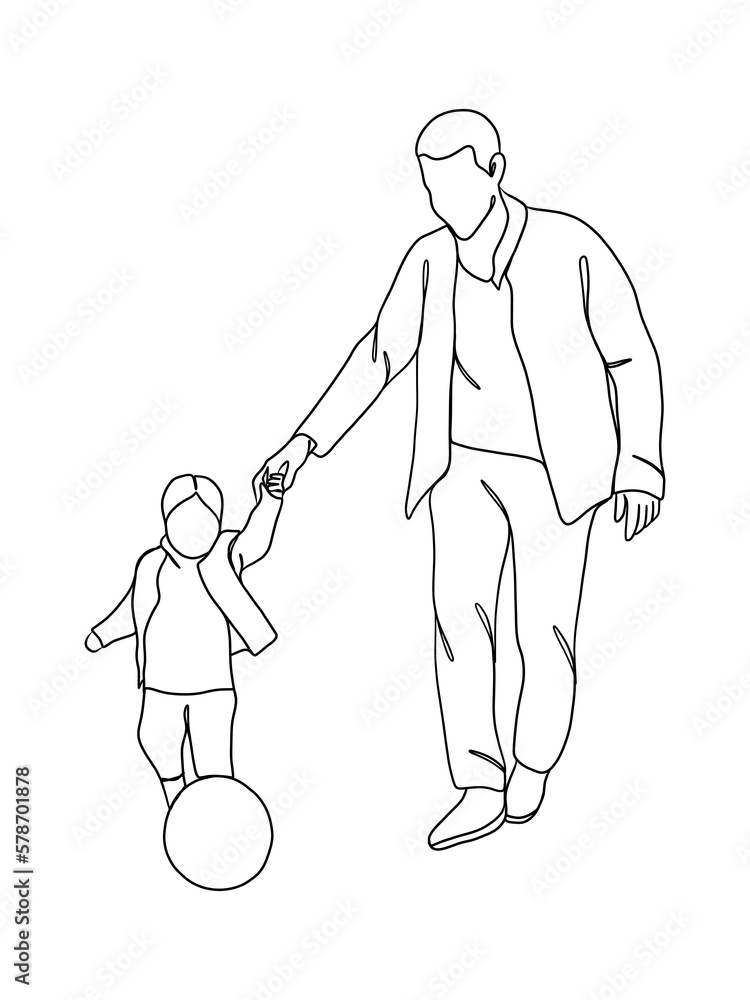 Fototapeta premium Continuous one line drawing of father with baby.