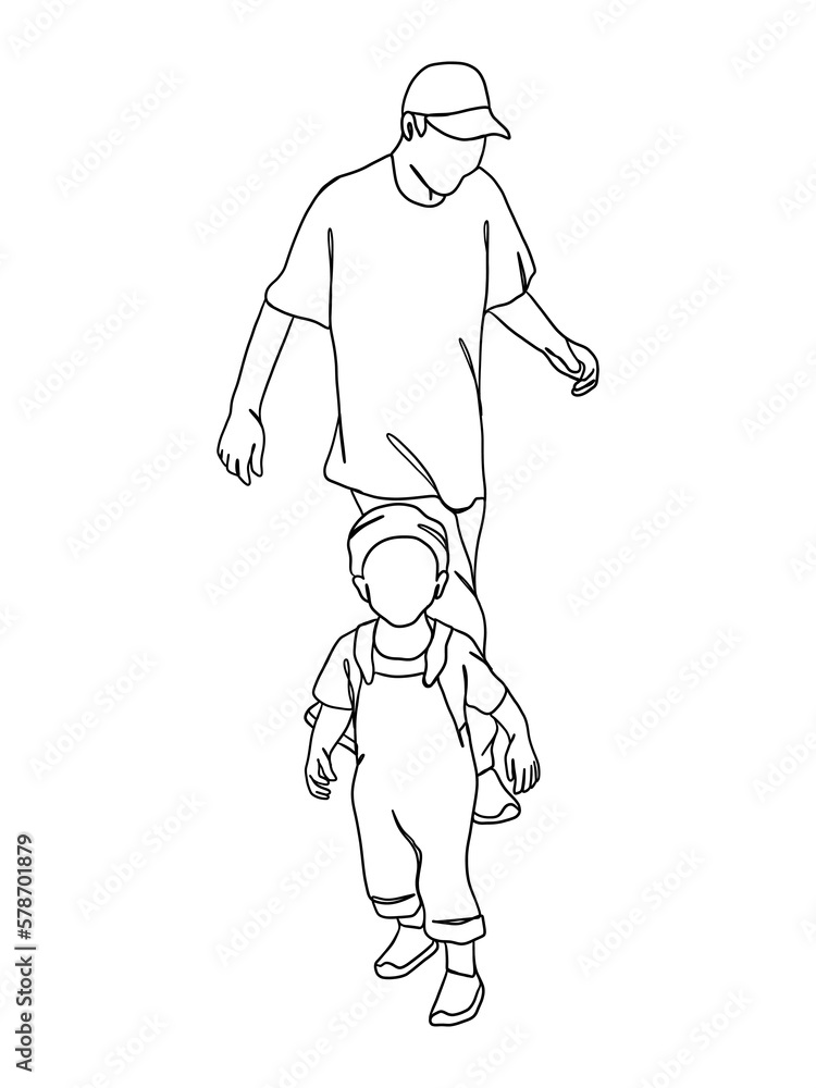 Fototapeta premium Continuous one line drawing of father with baby.