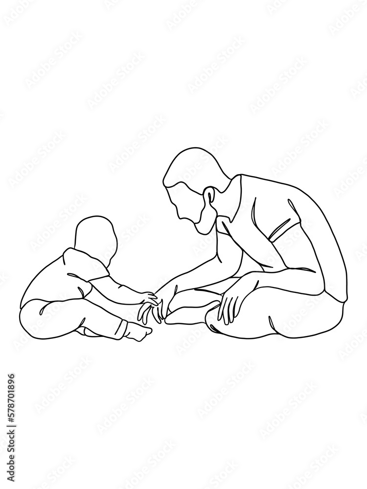 Continuous one line drawing of father with baby. Continuous one line drawing of father with baby.