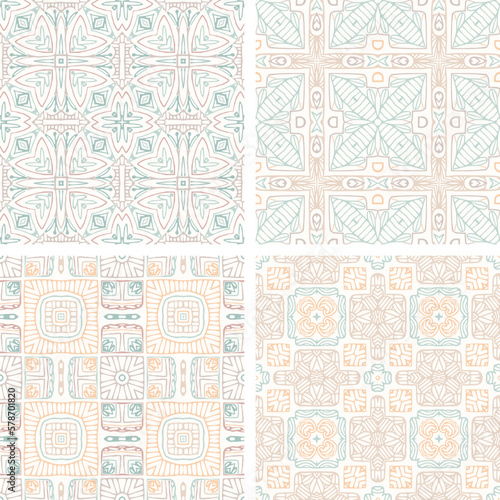 Decorative Abstract seamless patterns in soft colors, elegant vector background tiles For fabrics, clothing, decoration, home decor, cards and templates, wrapping paper, kids prints.