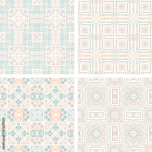 Decorative Abstract seamless patterns in soft colors, elegant vector background tiles For fabrics, clothing, decoration, home decor, cards and templates, wrapping paper, kids prints.
