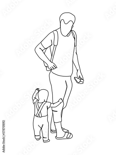 Continuous one line drawing of father with baby.