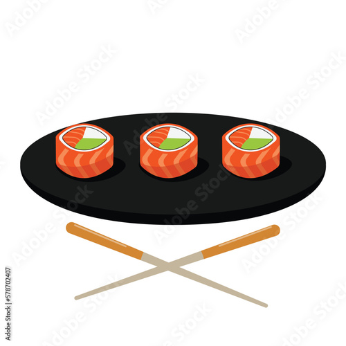 Japanese food. Sushi fish rolls. Japanese sushi. Vector illustration