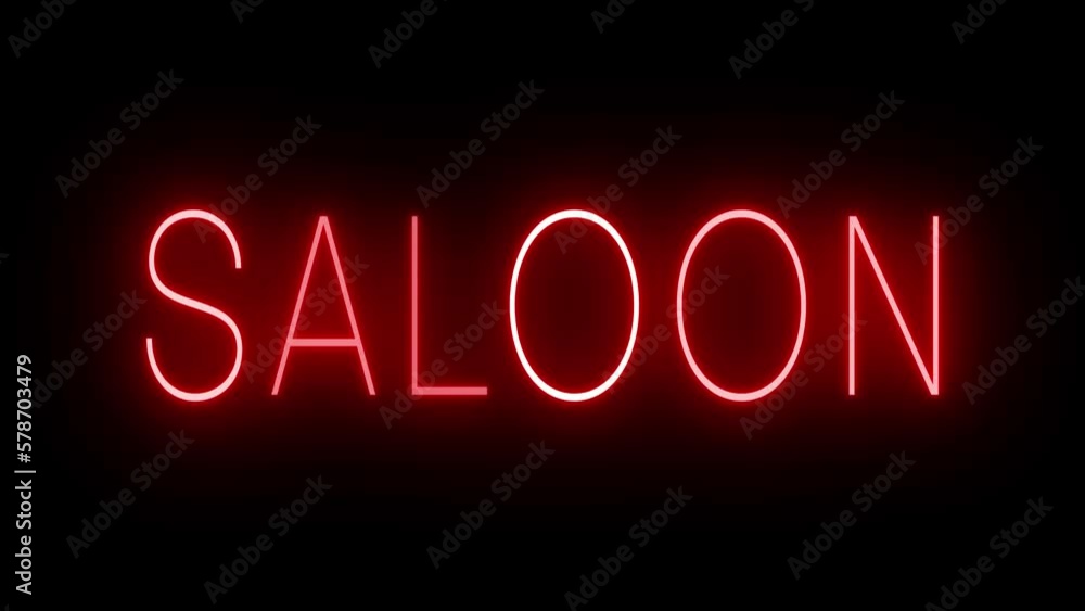 Flickering red retro style neon sign glowing against a black background Flickering red retro style neon sign glowing against a black background