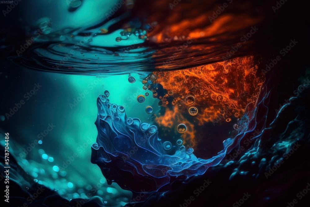 splash of water abstract background with bubbles, generative ai