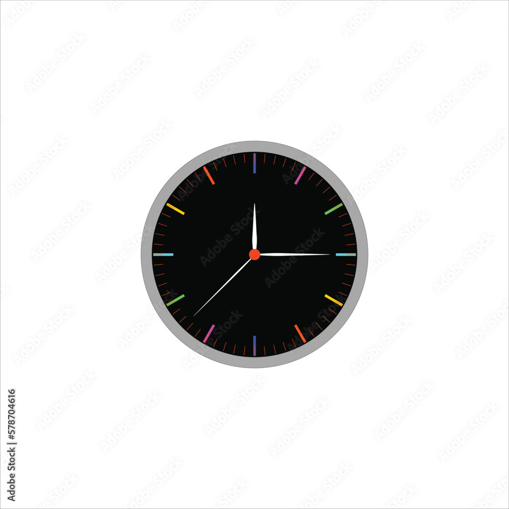 wall clock isolated on white, A Nice Black frame Flat style vector illustration. Simple classic round wall clock with points isolated on white background. wall clock isolated on white, A Nice Black frame Flat style vector illustration. Simple classic round wall clock with points isolated on white background.