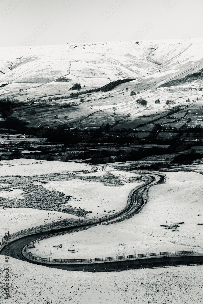 Black and White Road through a snowy landscape