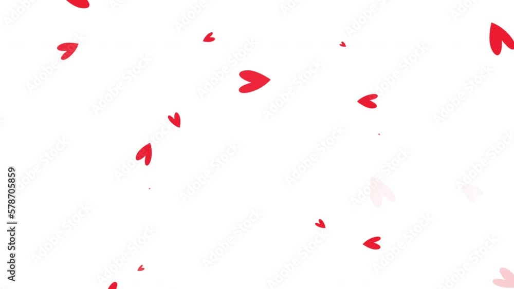 Abstract loop red heart flowing down on white background. Animation for Valentine day, Birthday party, wedding or any holiday. Background for romantic animation. Abstract loop red heart flowing down on white background. Animation for Valentine day, Birthday party, wedding or any holiday. Background for romantic animation.