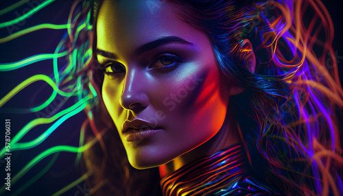 Retrato mulher neon IA Generativa photo