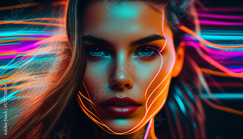 Retrato mulher neon IA Generativa photo