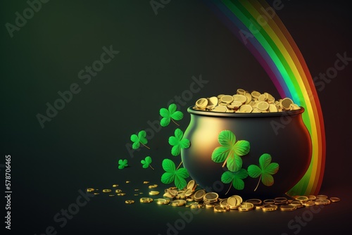 Find Your Pot of Gold at the End of the Rainbow with Our St. Patrick's Day Banner Illustration, Generative AI.