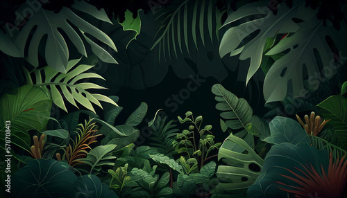 Tropical plants as a background with empty space in the middle
