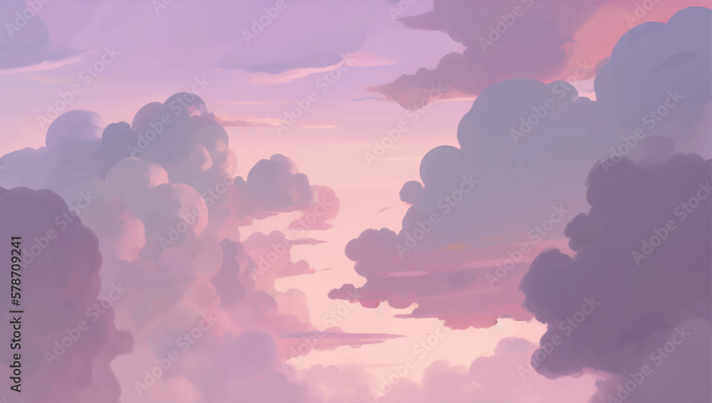Clouds in The Sky Background During Golden Hour of Sunrise or Sunset Hand Drawn Painting Illustration - obrazy, fototapety, plakaty 