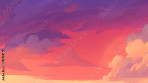 Clouds in The Sky Background During Golden Hour of Sunrise or Sunset Hand Drawn Painting Illustration