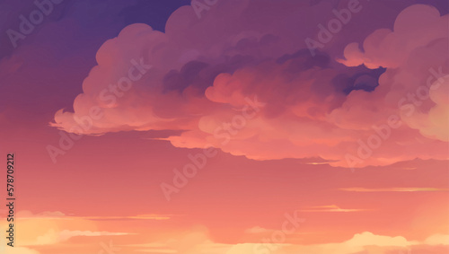Clouds in The Sky Background During Golden Hour of Sunrise or Sunset Hand Drawn Painting Illustration © Reytr