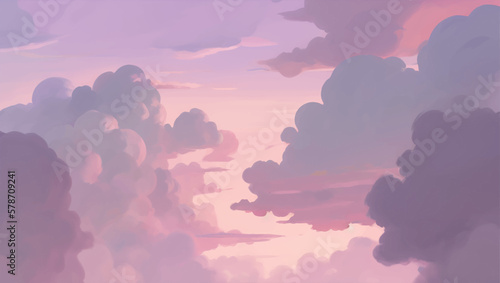 Clouds in The Sky Background During Golden Hour of Sunrise or Sunset Hand Drawn Painting Illustration