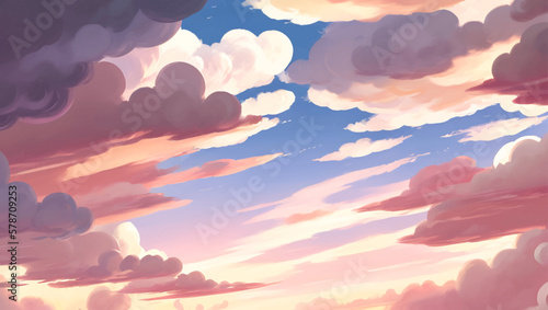 Clouds in The Sky Background During Golden Hour of Sunrise or Sunset Hand Drawn Painting Illustration