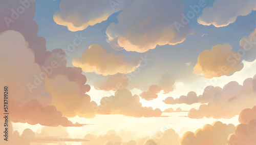 Clouds in The Sky Background During Golden Hour of Sunrise or Sunset Hand Drawn Painting Illustration