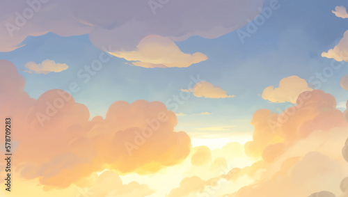 Clouds in The Sky Background During Golden Hour of Sunrise or Sunset Hand Drawn Painting Illustration