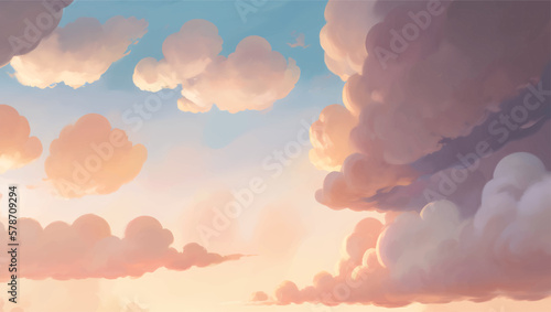 Clouds in The Sky Background During Golden Hour of Sunrise or Sunset Hand Drawn Painting Illustration