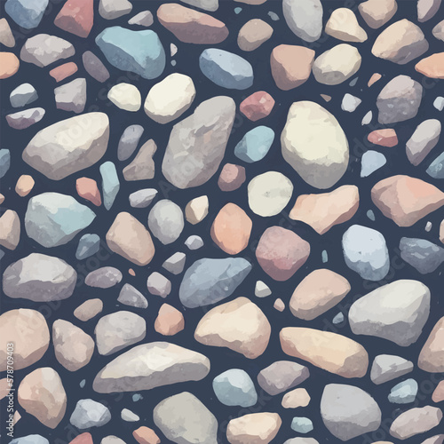 Pebble Stones or Cobblestones Seamless Texture Pattern Detailed Hand Drawn Painting Illustration with Pastel Color Palette