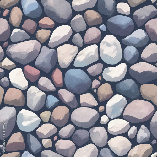 Pebble Stones or Cobblestones Seamless Texture Pattern Detailed Hand Drawn Painting Illustration with Pastel Color Palette