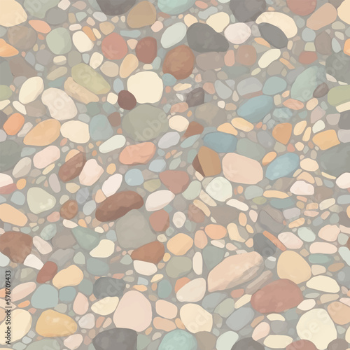 Minimalist Pebble Stones or Cobblestones Seamless Texture Pattern Hand Drawn Painting Illustration with Pastel Color Palette